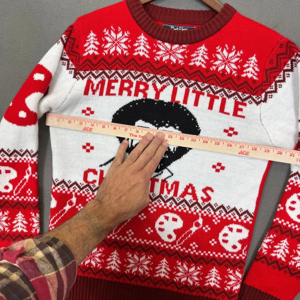 Bob Ross Sweater Men M Red Merry Little Christmas Fair Isle Holiday Graphic